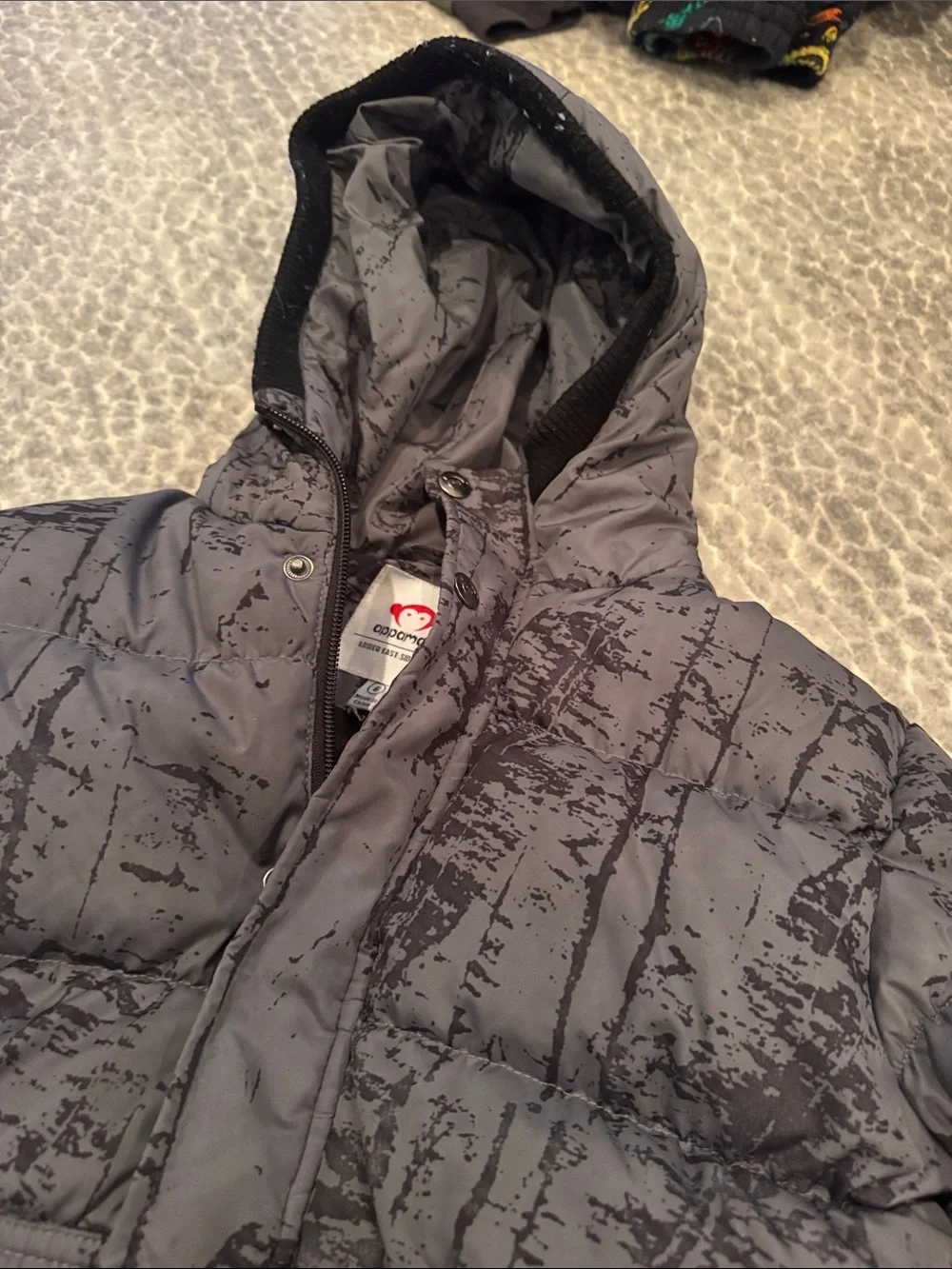 Appaman Kids Hooded Puffer Jacket in Charcoal Gray size 6
